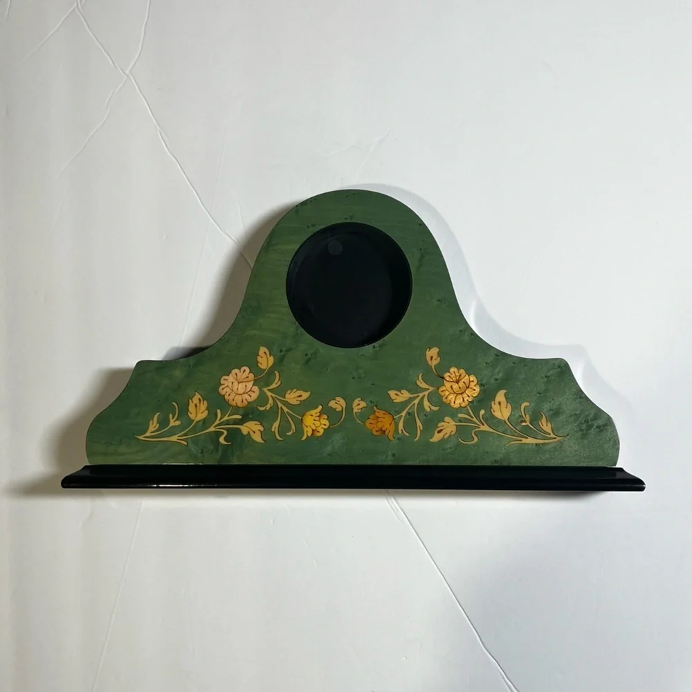 Green Italian Inlaid Mantle Clock Floral New Vintage